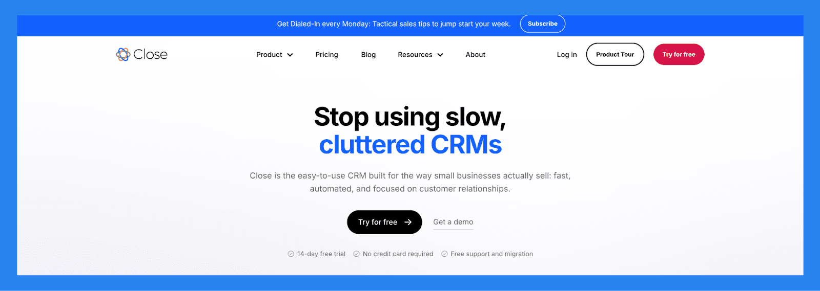 Close CRM Landing Page