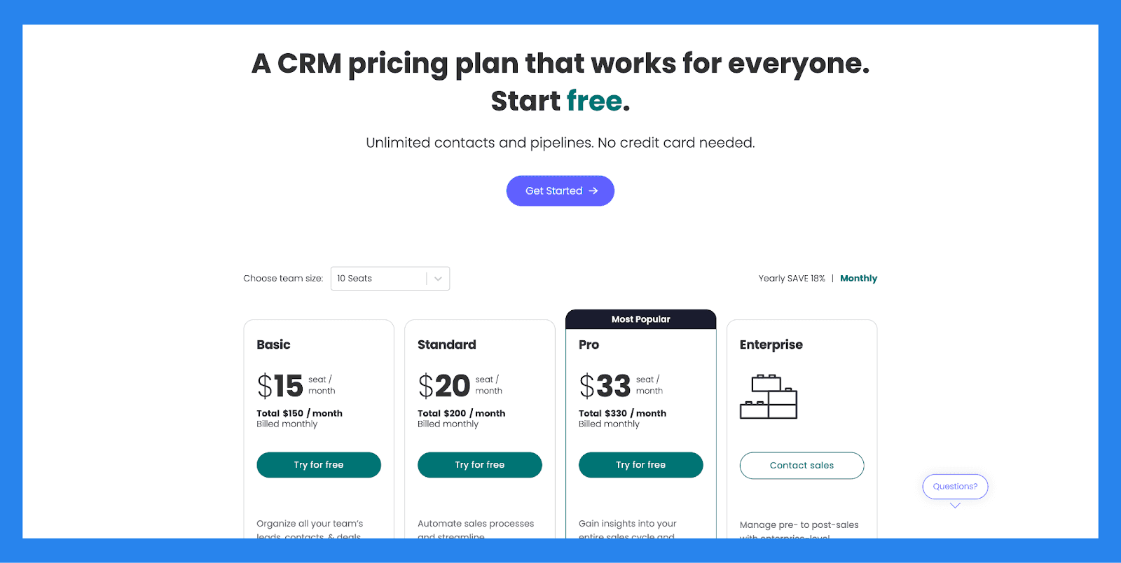 Monday CRM Pricing Plans