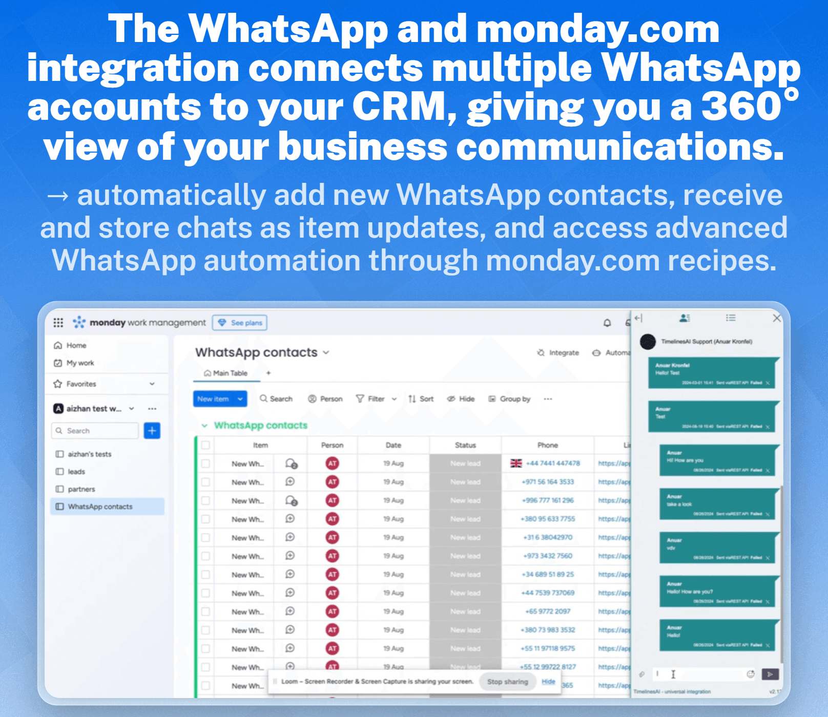 5 CRMs with 3rd-party WhatsApp Integration: Monday CRM