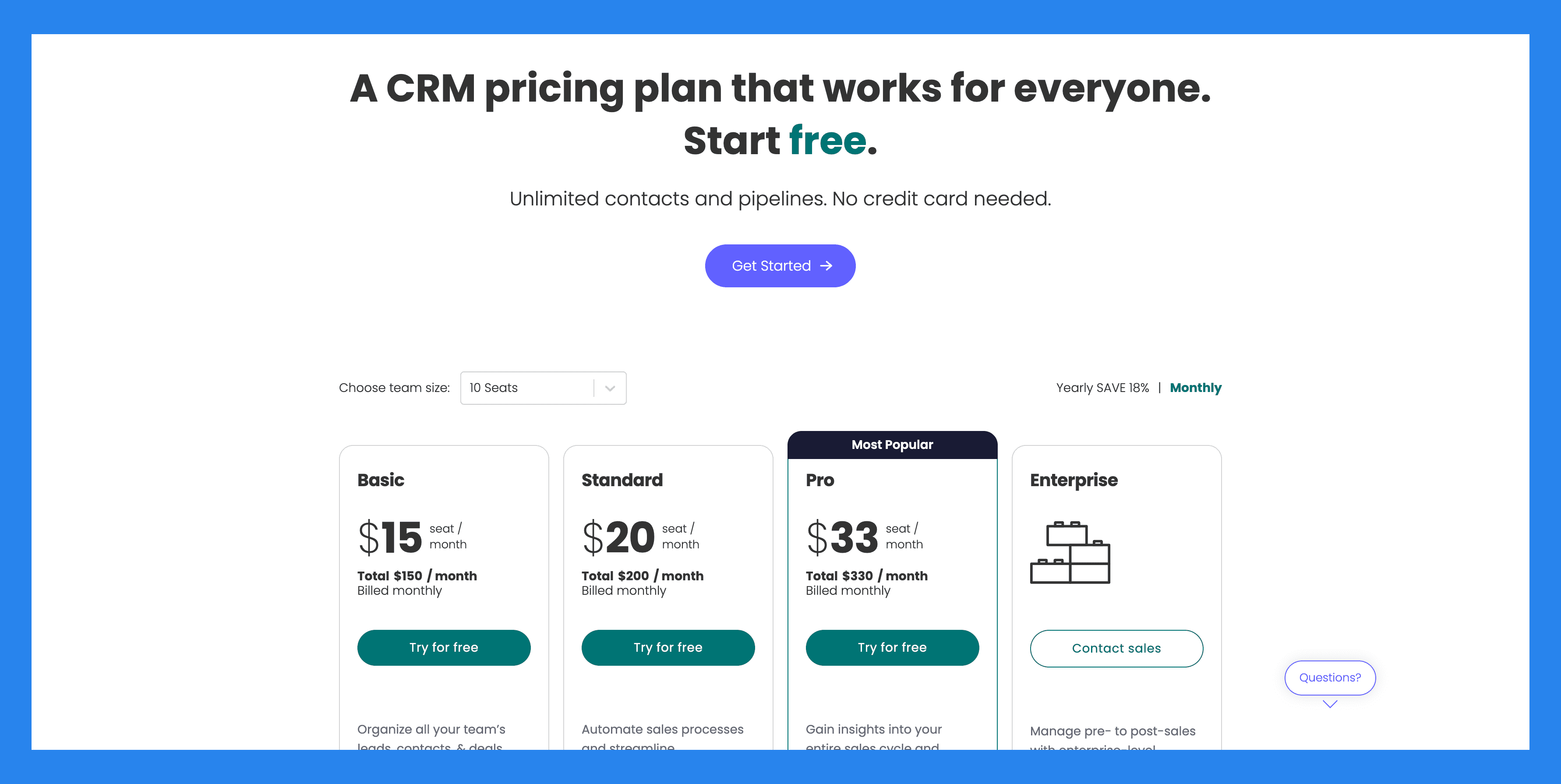 Monday CRM Pricing Plan