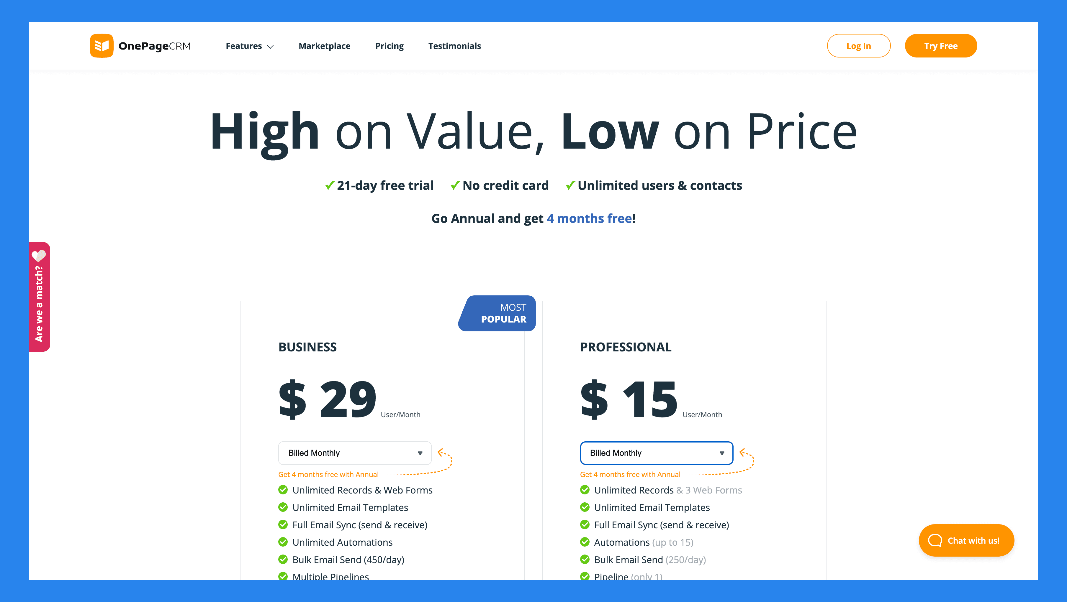 OnePageCRM Pricing Plans