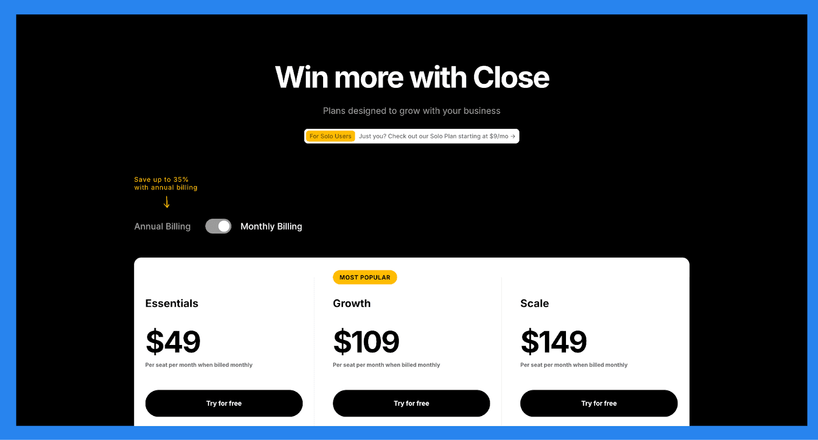 Close CRM Pricing Plans