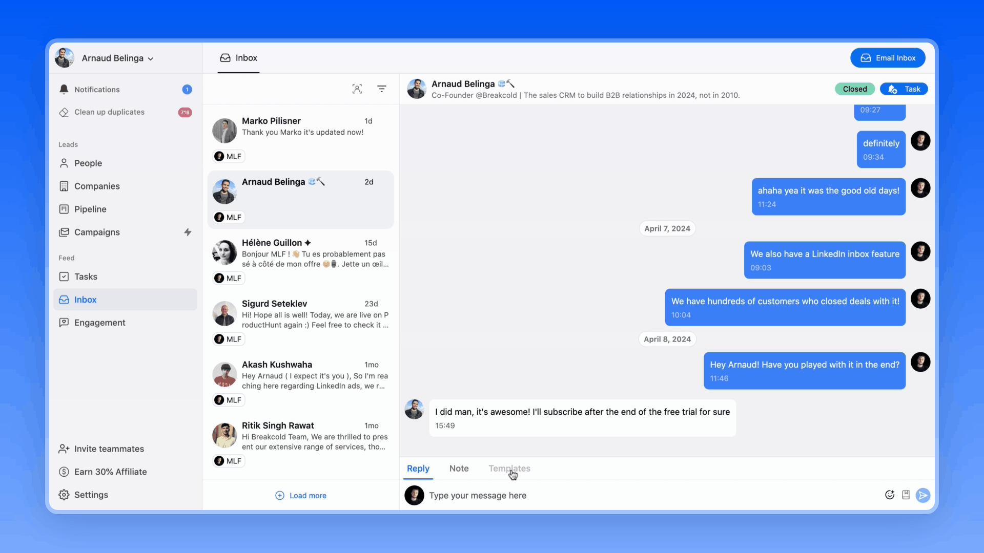 LinkedIn Inbox Management templates
