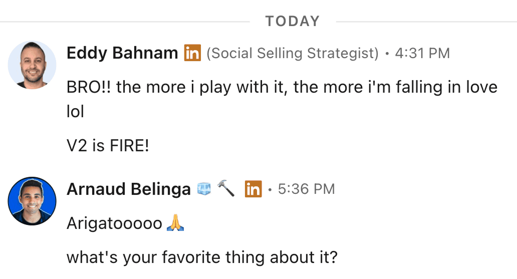 Eddy Bahnam, social selling strategist: BRO the more I play with it the more I am falling in love, V2 is FIRE