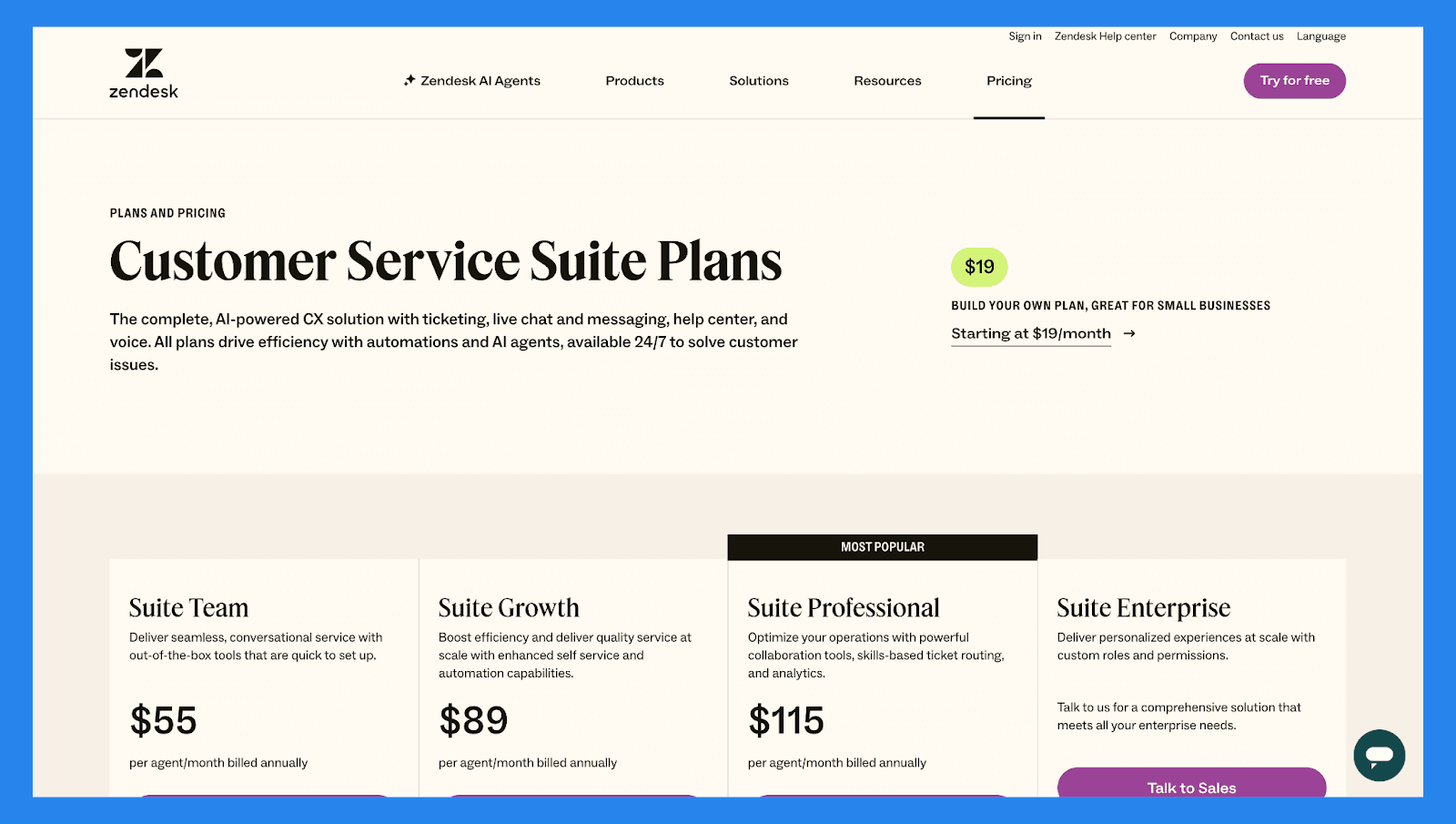 Zendesk Pricing Plans